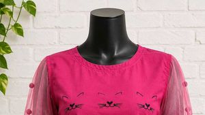 Cute Cat T-shirt with Mesh Sleeves