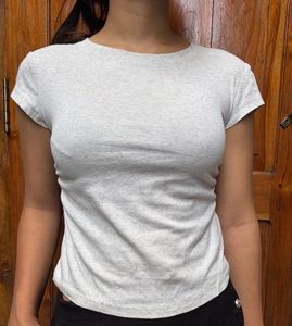 Light Grey basic Ruched Side T-Shirt