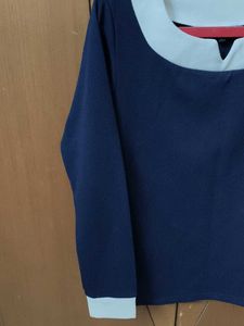 Navy Blue Long Sleeve Top with White Collar