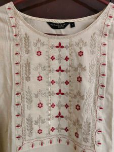 Elegant Cream Kurta with trouser and Red Dupatta