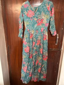 Beautiful Teal Floral Print Ethnic Gown