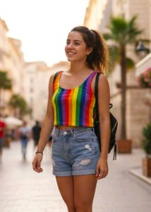 H&M  : Rainbow Striped Cropped Tank Top