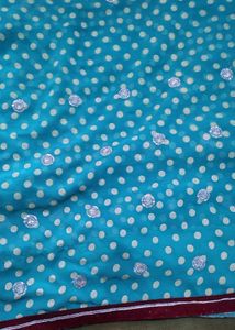 Turquoise Polka Dot Saree with Embellishments