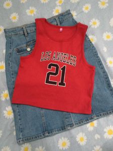 Los Angeles 21 Tank Top &amp; Denim Skirt Set