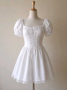 White Corset Puff Sleeve Dress