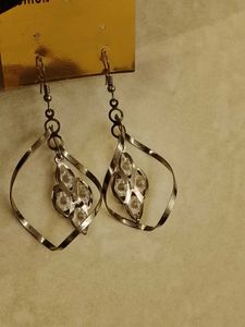 2PAIRS Silver Tone Dangle Earrings