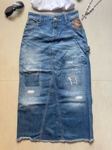 Distressed Denim Skirt