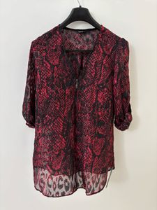 Red & Black Snake Print Zipper Blouse