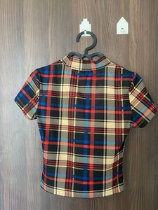 Plaid Mock Neck Top
