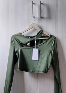 Green Cut-Out Long Sleeve Crop Top
