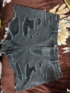 Distressed Black Denim Shorts