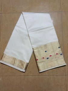 new golden and white south indian saree