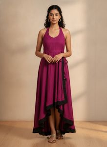 Magenta Halter Neck Maxi Dress