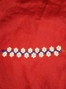 Blue & White Beaded Flower Bracelet