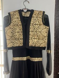 Black &amp; Gold Anarkali Dress with Jacket