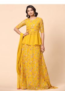 Yellow Floral Peplum Lehenga Choli Set