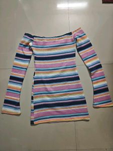 Striped Knit off shoulder Mini Dress
