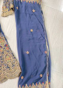 Elegant Grey Embroidered plazo suit
