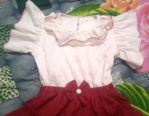 Beautiful White And Red Frock For Kids Age 6 To 8