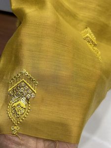 Elegant Yellow Embroidered material use to dresse