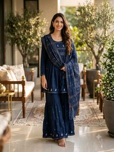 Elegant Navy Blue Kurta Set with Dupatta