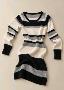 BLACK GREY & WHITE STRIPED KNIT BODYCON SWEATER