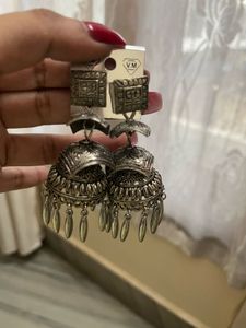 Exquisite Oxidized Silver Jhumka Earrings