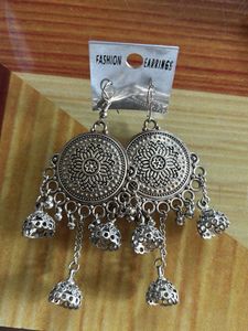 Oxidized Silver Jhumka Earrings