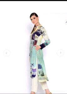 Biba Women Blue &amp; Cream Kurta