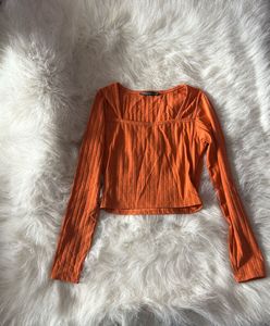 Zara Orange Ribbed Long Sleeve