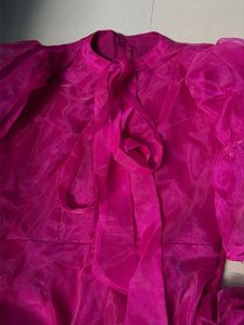 Vibrant Pink Organza Puff Sleeve Dress
