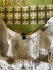 White Printed Cotton Kurta