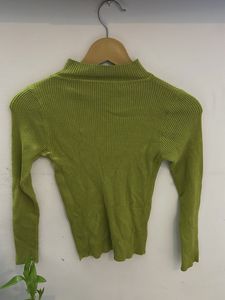 Lime Green Ribbed Mock Neck Sweater