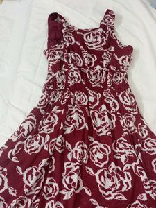 maroon midi dress with white floral prints