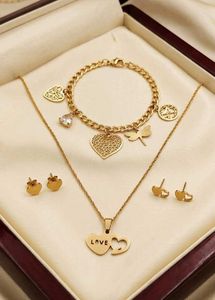 Love Heart Necklace Bracelet & Earrings Set