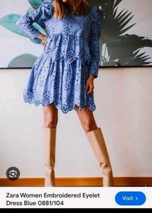 Blue Broderie Anglaise Mini Dress