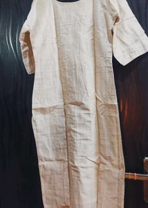 Elegant Beige Raw Silk Kurti with Bronzed Mandala
