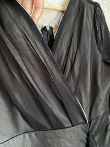 Chic Black Mesh Sleeve Ruched Dress