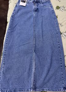 Denim Maxi Skirt with Slit