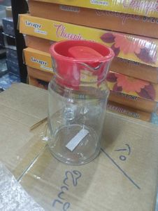 Glass Pitcher with Red Lid