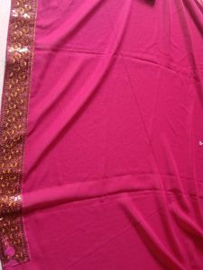 beautiful rose pink georgette saree with gold embr