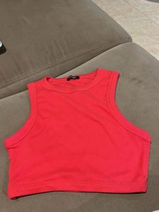 Ribbed Coral Crop Tank Top
