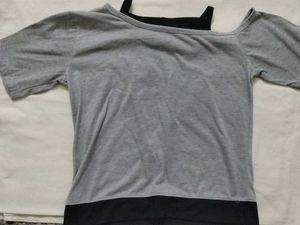 Grey Off-Shoulder Graphic Top