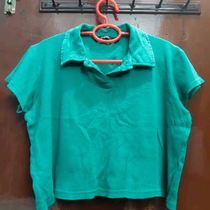 Emerald Green Cropped Polo Shirt