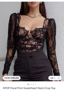 Black Lace Sweetheart Neck Crop Top