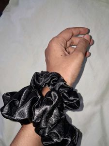 Satin Black Scrunchies Set