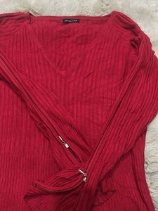 V-Neck Ribbed Knit Top