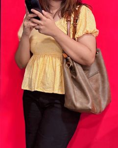 Yellow Gingham Peplum Top