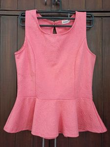 Coral Peplum Textured Top