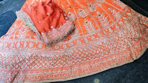 orange dabka work lehanga